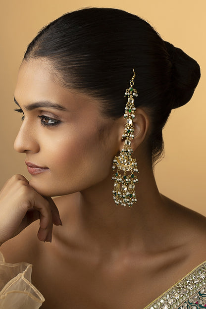 Gold Finish Kundan & Shell Pearl Dangler Earrings