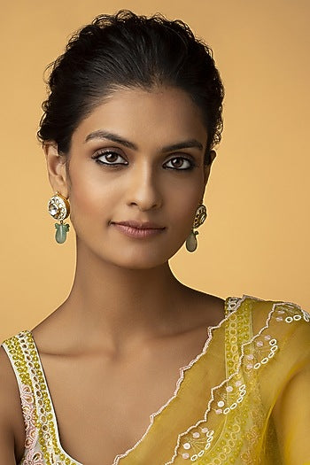 Gold Finish Kundan Polki Stud Earrings