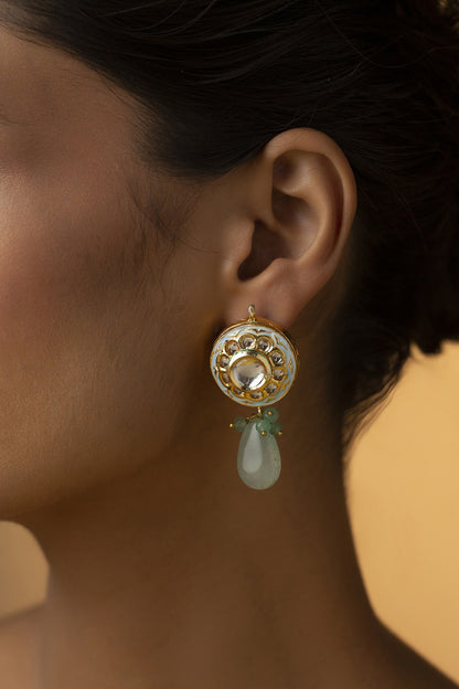 Gold Finish Kundan Polki Stud Earrings