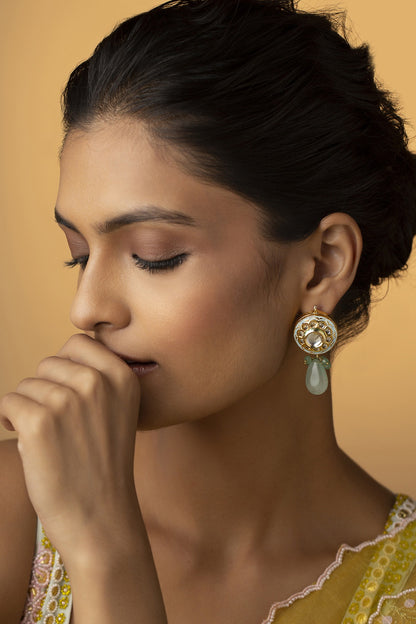 Gold Finish Kundan Polki Stud Earrings