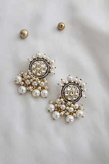 Rhodium & Gold Finish Victorian Polki & Pearl Choker Necklace Set