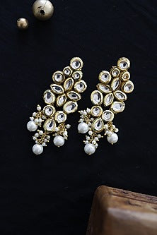 Gold Finish Kundan & Pearl Dangler Earrings