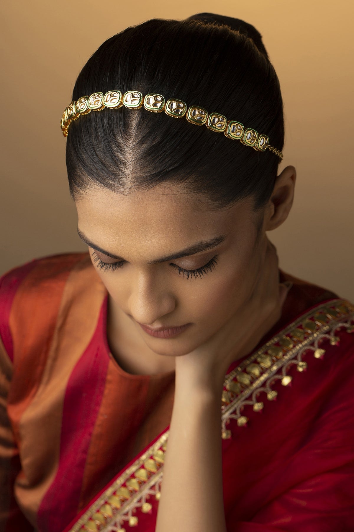 Gold Finish Kundan & Pearl Headband
