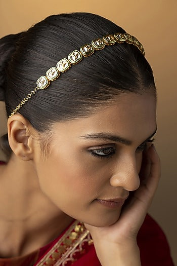 Gold Finish Kundan & Pearl Headband
