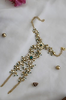 Gold Finish Kundan & Green Stone Hathphool