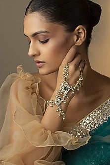 Gold Finish Kundan & Green Stone Hathphool