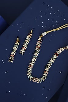 Gold Finish Multi-Colored Jadau Choker Necklace Set