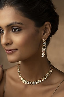 Gold Finish Multi-Colored Jadau Choker Necklace Set