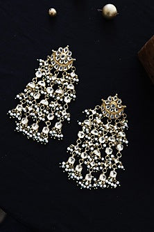 Gold Finish Kundan & Pearl Dangler Earrings