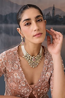 Gold Plated Kundan Polki & Pearl Necklace Set