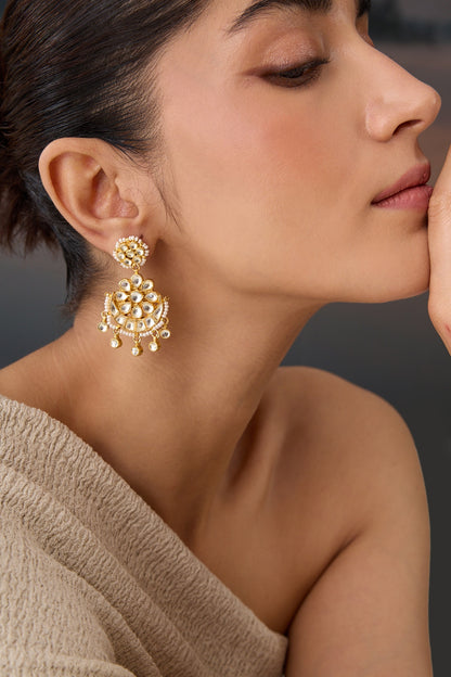 Gold Plated Kundan Polki Dangler Earrings