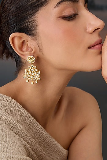 Gold Plated Kundan Polki Dangler Earrings
