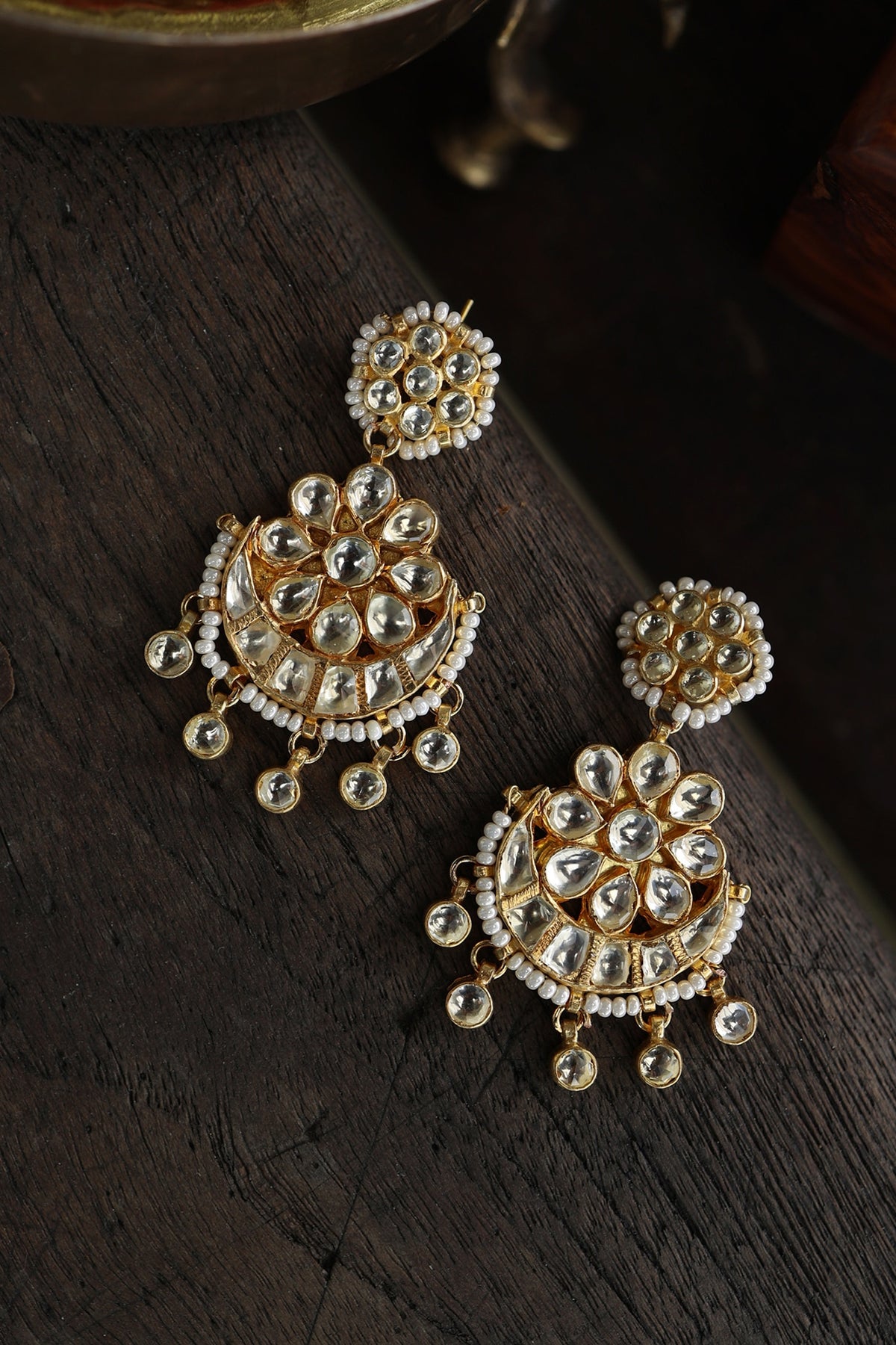 Gold Plated Kundan Polki Dangler Earrings
