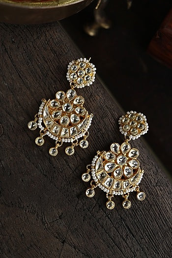 Gold Plated Kundan Polki Dangler Earrings