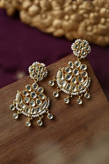 Gold Plated Kundan Polki Dangler Earrings
