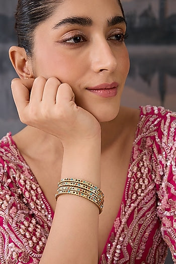 Gold Plated Multi-Colored Stone Bangles (Set of 4)