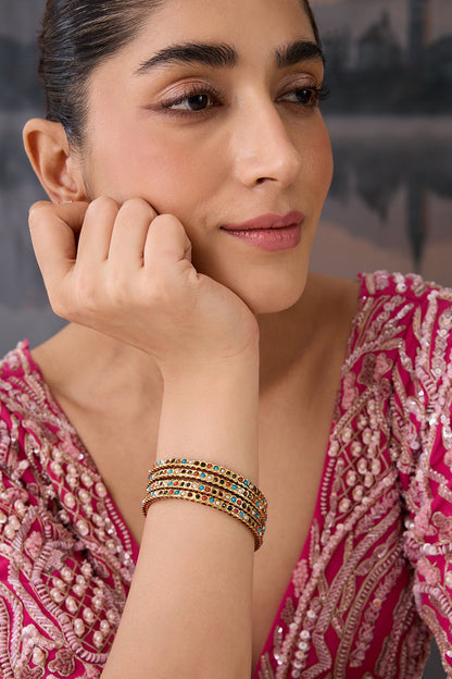 Gold Plated Multi-Colored Stone Bangles (Set of 4)