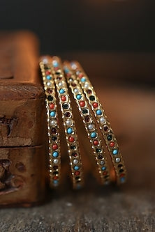 Gold Plated Multi-Colored Stone Bangles (Set of 4)