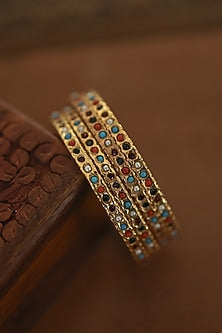 Gold Plated Multi-Colored Stone Bangles (Set of 4)