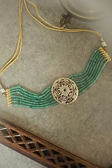 Gold Plated Green Onyx & Pearl Necklace
