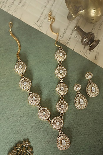 Gold Plated Cubic Zirconia & Kundan Polki Necklace Set
