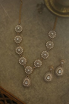 Gold Plated Cubic Zirconia & Kundan Polki Necklace Set