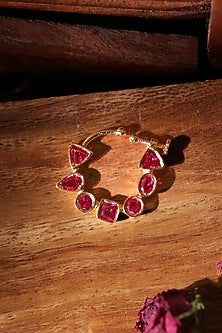 Gold Finish Pink Kundan Polki Nose Ring