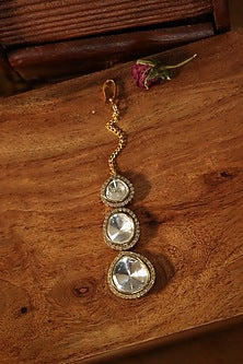 Gold Finish Kundan Polki & Cubic Zirconia Maangtikka