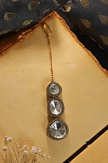 Gold Finish Kundan Polki & Cubic Zirconia Maangtikka