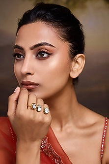 Gold Finish Jadau Kundan Polki Adjustable Ring