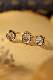 Gold Finish Jadau Kundan Polki Adjustable Ring