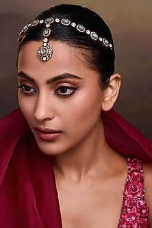 Gold Finish Kundan Polki & Fluorite Stone Mathapatti