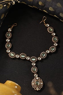 Gold Finish Kundan Polki & Fluorite Stone Mathapatti