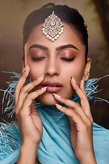 Gold Finish Kundan Polki & Cubic Zirconia Maangtikka