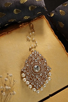 Gold Finish Kundan Polki & Cubic Zirconia Maangtikka