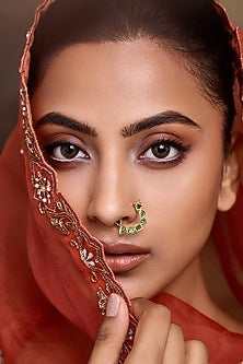 Gold Finish Green Kundan Polki Nose Ring