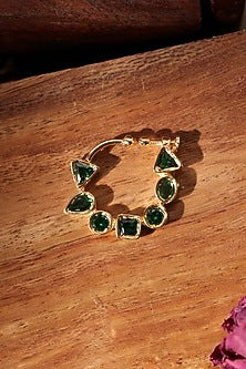 Gold Finish Green Kundan Polki Nose Ring