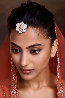 Gold Finish Kundan Polki Floral Maangtikka