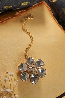 Gold Finish Kundan Polki Floral Maangtikka