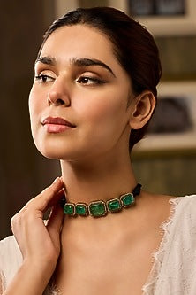 Gold Finis Turquoise Onyx & Kundan Polki Choker Necklace