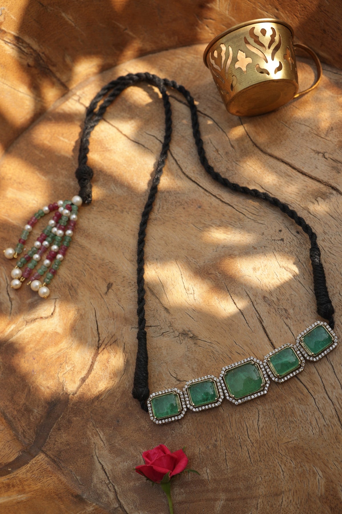 Gold Finis Turquoise Onyx & Kundan Polki Choker Necklace
