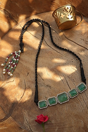 Gold Finis Turquoise Onyx & Kundan Polki Choker Necklace