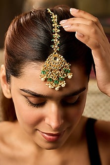 Gold Finish Multi-Colored Stone & Kundan Polki Maangtikka