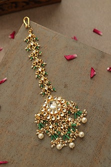 Gold Finish Multi-Colored Stone & Kundan Polki Maangtikka