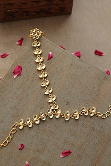 Gold Finish Kundan Polki & Natural Stone Hathphool