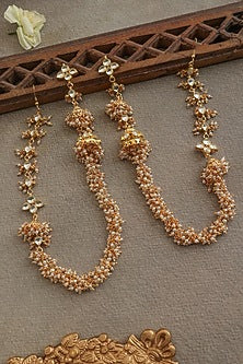 Gold Finish Shell Pearl & Kundan Polki Jhumka Earrings