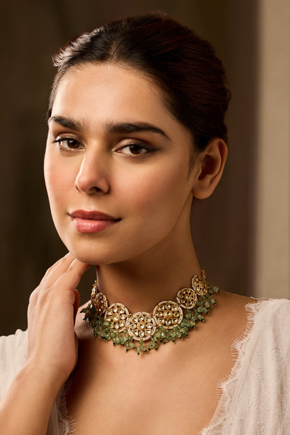 Gold Finish Kundan Polki & Natural Stone Necklace