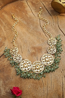 Gold Finish Kundan Polki & Natural Stone Necklace