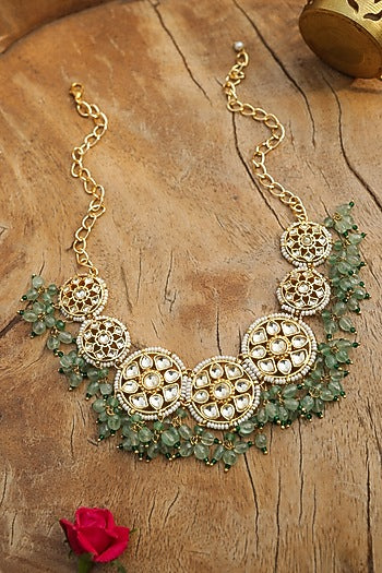 Gold Finish Kundan Polki & Natural Stone Necklace