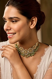 Gold Finish Kundan Polki & Natural Stone Necklace